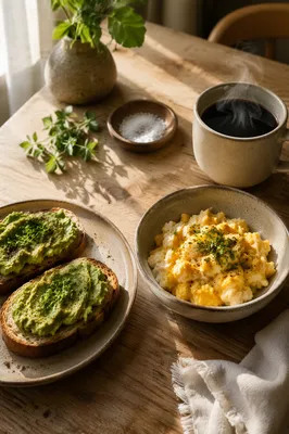 Cozy Avocado Toast Breakfast Table Scene