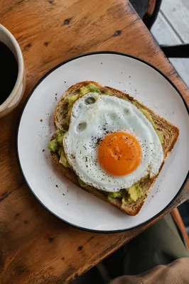 Avocado Toast Breakfast with Egg and Coffee