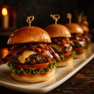 Gourmet Mini Burgers in Warm Restaurant Light