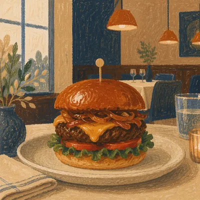 Gourmet Burger in Warm Restaurant Light