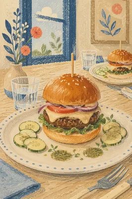 Gourmet Burger Plated in Fine Dining Style