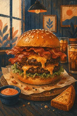 Rustic Gourmet Bacon Cheeseburger Close Up