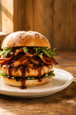 Gourmet Burger Close Up on Plate
