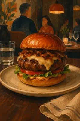 Gourmet Burger Close Up Restaurant Dining