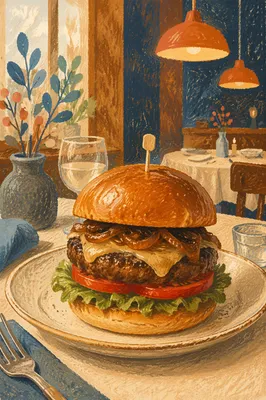 Gourmet Burger in Warm Restaurant Light