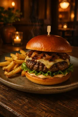 Warm Gourmet Burger Restaurant Close Up