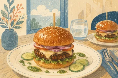 Gourmet Burger on Elegant Restaurant Plate