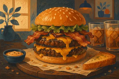 Gourmet Bacon Cheeseburger Close Up