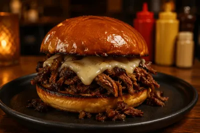 Gourmet Shredded Beef Burger Close-Up