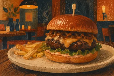 Warm Gourmet Burger Restaurant Close Up