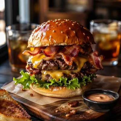 Gourmet Bacon Cheeseburger Close Up