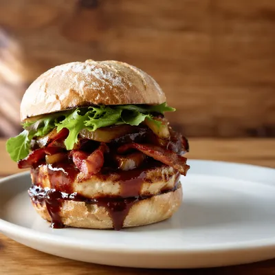 Gourmet Burger with Barbecue Sauce Close Up