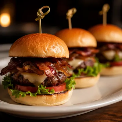 Gourmet Mini Burgers in Warm Restaurant Light