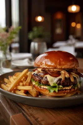 Upscale Gourmet Burger with Golden Fries