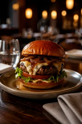 Gourmet Burger Close Up Restaurant Dining