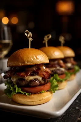 Gourmet Mini Burgers in Warm Restaurant Light