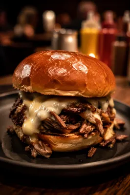 Gourmet Shredded Beef Burger Close Up
