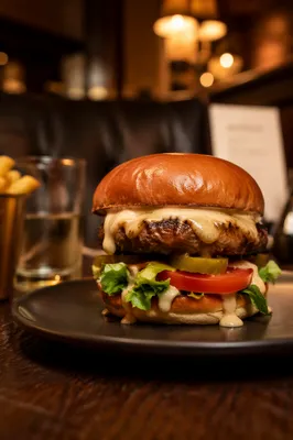 Gourmet Burger in Warm Restaurant Light