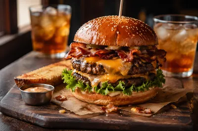 Gourmet Bacon Cheeseburger Close Up