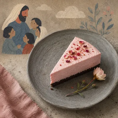 Pink Mousse Cake Slice on Slate Plate