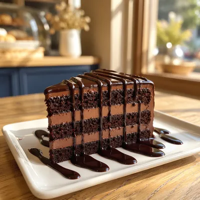 Chocolate Cake Slice on Bakery Plate