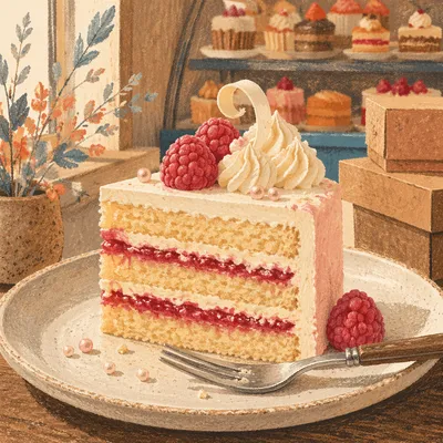 Elegant Layered Cake Slice in Artisan Bakery