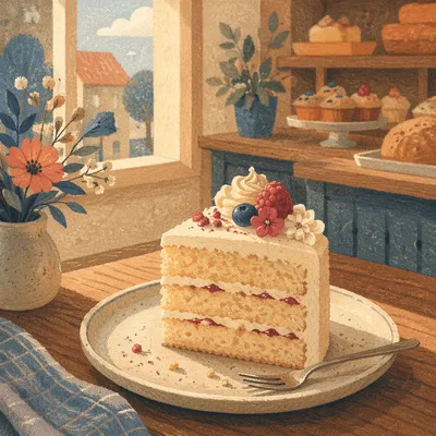 Decorated Cake Slice in Cozy Bakery