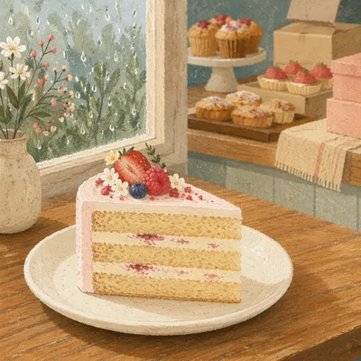 Decorated Cake Slice in Cozy Bakery