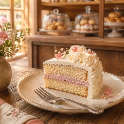 Decorated Cake Slice in Warm Bakery Light