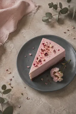 Pink Mousse Cake Slice on Slate Plate