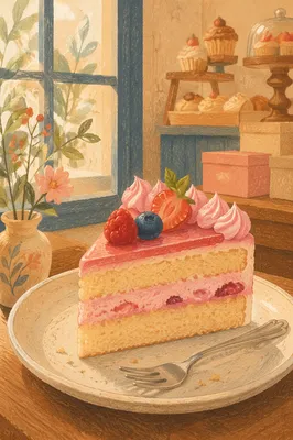 Elegant Raspberry Cream Cake Slice