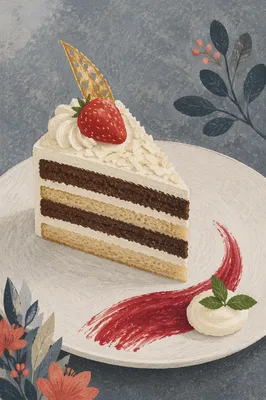 Elegant Layered Cake Slice with Strawberry