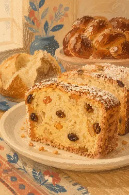 Golden Fruit Cake Slices on White Plate