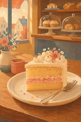 Decorated Cake Slice in Warm Bakery Light