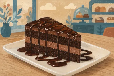 Chocolate Cake Slice on Bakery Plate