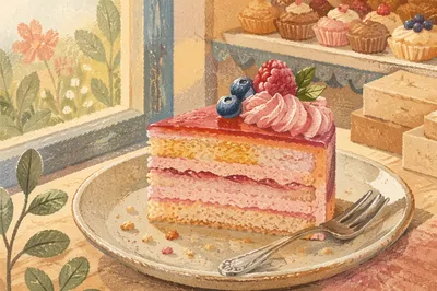 Decorated Cake Slice in Cozy Bakery