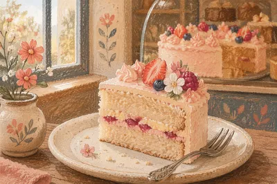 Artisan Bakery Cake Slice with Berries