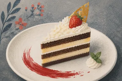 Elegant Layered Cake Slice with Berry Sauce
