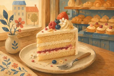Decorated Cake Slice in Cozy Bakery Light
