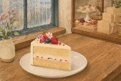 Decorated Cake Slice in Cozy Bakery