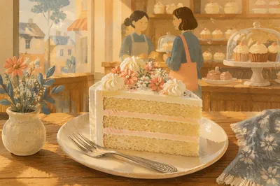 Decorated Cake Slice in Warm Bakery Light