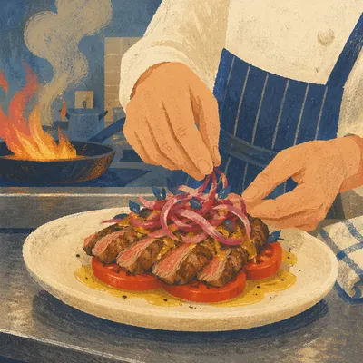 Chef Finishing Gourmet Dish by Kitchen Flame