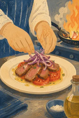 Chef Finishing Gourmet Dish by Kitchen Flame