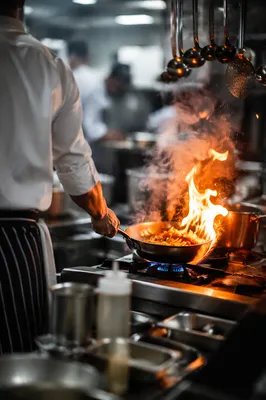 Chef Tossing Vegetables Over Kitchen Flame