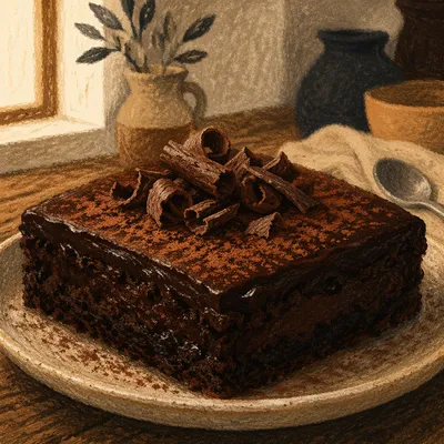Dark Chocolate Dessert with Warm Window Light