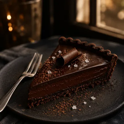 Rich Dark Chocolate Ganache Tart Closeup
