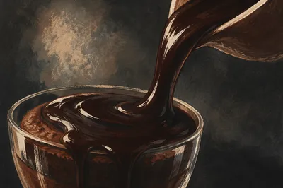 Glossy Dark Chocolate Dessert Close Up