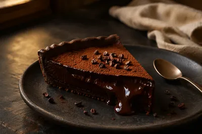Moody Close-Up of Rich Chocolate Tart