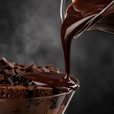 Glossy Dark Chocolate Dessert Close Up