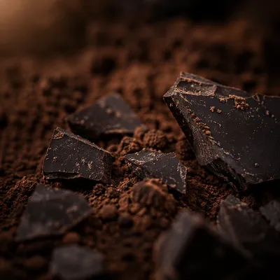 Dark Chocolate Shards on Cocoa Powder
